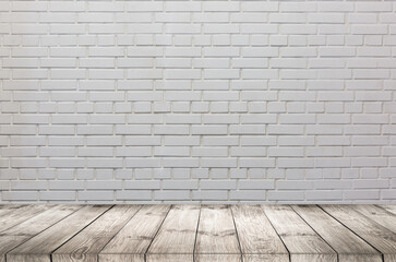 Wooden empty table with bricks