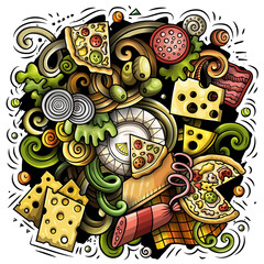 Fototapeta premium Pizza cartoon doodle illustration. Funny design.