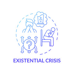 Existential crisis blue gradient concept icon. Mental health problem. Psychological therapy. Self doubt. Religious issues idea thin line illustration. Vector isolated outline RGB color drawing