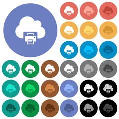 Cloud printing round flat multi colored icons