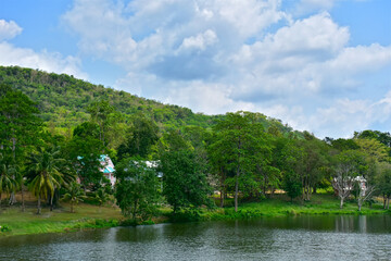 Mountains, trees and streams are naturally beautiful.