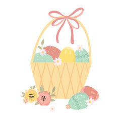 Easter print. Egg basket. Happy easter. Tender spring illustration