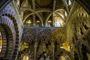 Inside the moorish Cordoba Mezquita Catedral, an impressive gothic and baroque cathedral, built on a mosque in Andalusia, Spain
