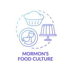 Mormon food culture blue gradient concept icon. No coffee, tea, alcohol. Restriction in meal. Religious tradition idea thin line illustration. Vector isolated outline RGB color drawing