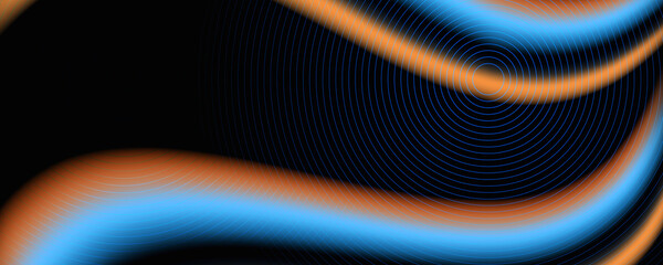 Black tech abstract banner design with blue and orange neon glowing light. Concept modern futuristic background. Vector illustration 