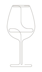 Continuous one line drawing of wine glass. Vector illustration isolated on white background. Minimalism design of beverage element.