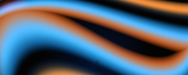  Abstract blue and orange liquid wavy shapes futuristic banner. Glowing retro waves vector background
