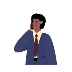 Businessman talking on mobile phone. Portrait of man who is conversation or business negotiations via smartphone. Flat cartoon vector illustration isolated on a white background.