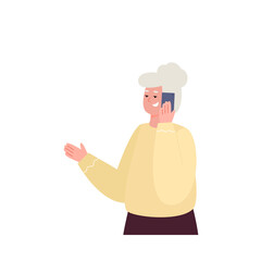 Elderly woman smiling talking on a cell phone, vector cartoon illustration. Senior woman of retirement age using modern mobile communication technologies.