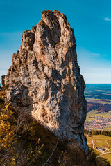 Beautiful alpine autumn or indian summer view at the famous Kampenwand summit, Aschau, Chiemgau, Bavaria, Germany
