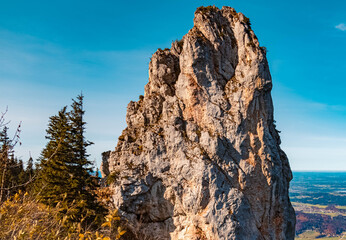 Beautiful alpine autumn or indian summer view at the famous Kampenwand summit, Aschau, Chiemgau, Bavaria, Germany