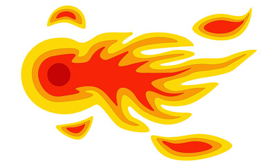Flying flaming fire core in bright colors on a white background