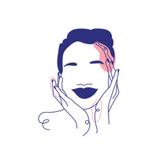 Modern abstract beauty faces. Minimalism concept. Line art drawing style. Contemporary silhouette of woman. Hand drawn trendy vector posters, illustrations for print.
