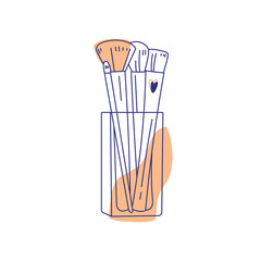 Modern abstract beauty makeup brushes. Minimalism concept. Line art drawing style. Contemporary silhouette of woman. Hand drawn trendy vector posters, illustrations for print.
