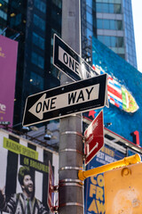 One way sign on the Times Squere in New York City.