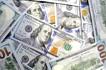 
Photo of money, banknotes lying on the table. Composition from money. Photo of beautifully laid out money. Dollar