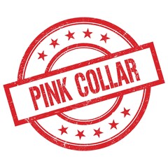PINK COLLAR text written on red vintage round stamp.