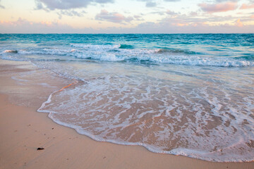 Caribbean Sea on early morning, empty beach view