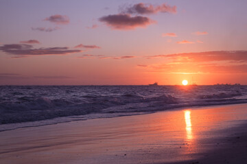 Tropical sunrise over Atlantic Ocean. Bavaro beach,