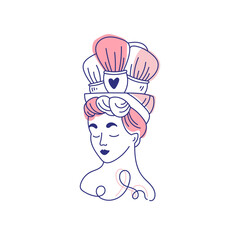 Modern abstract beauty makeup brushes. Minimalism concept. Line art drawing style. Contemporary silhouette of woman. Hand drawn trendy vector posters, illustrations for print.