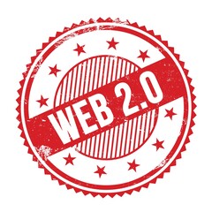WEB 2.0 text written on red grungy round stamp.