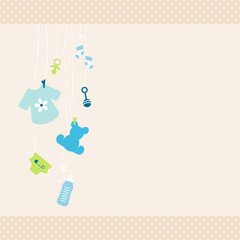 Karte Hängende Babysymbole Junge Shirt Kanten Punkte