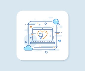 Ice cream love line icon. Abstract vector button. Vanilla sundae cone sign. Frozen summer dessert symbol. Ice cream line icon. Laptop concept badge. Vector