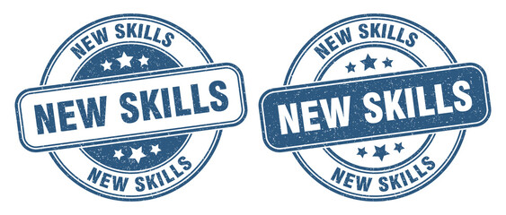 new skills stamp. new skills label. round grunge sign