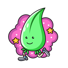 Cute Leaf Cartoon. Plant Vector Icon Illustration, Isolated on White Background