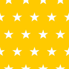 Fototapeta premium Seamless pattern with white hand drawn vector stars isolated on yellow background. 
