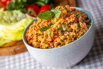 Traditional delicious Turkish foods: bulgur salad (kisir)