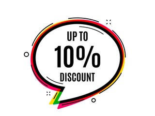 Up to 10 percent Discount. Speech bubble vector banner. Sale offer price sign. Special offer symbol. Save 10 percentages. Thought or dialogue speech balloon shape. Discount tag chat bubble. Vector