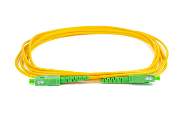 Fiber optic patch cord cable on white background