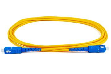 Fiber optic patch cord cable on white background