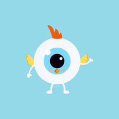 Easter cute eye ball in chicken costume icon. Ophthalmology easter eyeball character with chick wings and beak. Flat design cartoon style vector vision clip art illustration.