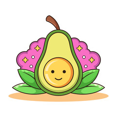 Cute Smile Avocado Cartoon. Fruit Vector Icon Illustration, Isolated on White Background