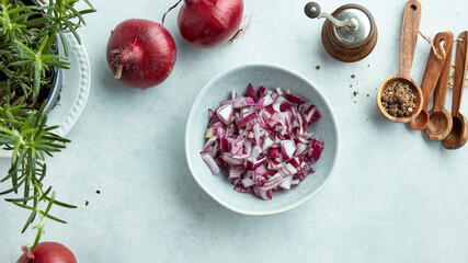 bowl of chopped red onions - Powered by Adobe