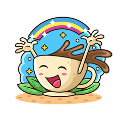 Morning A Cup of Coffee with Rainbow and Love. Drink Vector Icon Illustration, Isolated on White Background