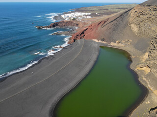 Landscape at the coast of El Golfo on Lanzarote in Canary islands