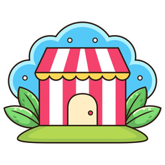 Colorful Store Cartoon. Market Vector Icon Illustration, Isolated on White Background
