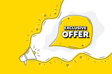 Exclusive offer. Loudspeaker alert message. Sale price sign. Advertising discounts symbol. Yellow background with megaphone. Announce promotion offer. Exclusive offer bubble. Vector