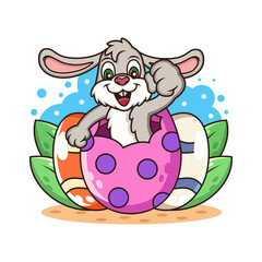 Cute Rabbit with Eggs Cartoon. Animal Vector Icon Illustration, Isolated on White Background