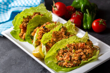Traditional delicious Turkish foods: bulgur salad (kisir)
