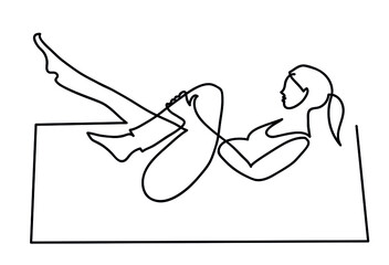 One line drawing of single leg stretch.
One continuous line drawing of pilates position.
