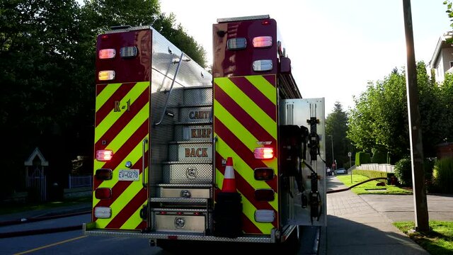 Close up fire truck on accident scene with 4k resolution.
