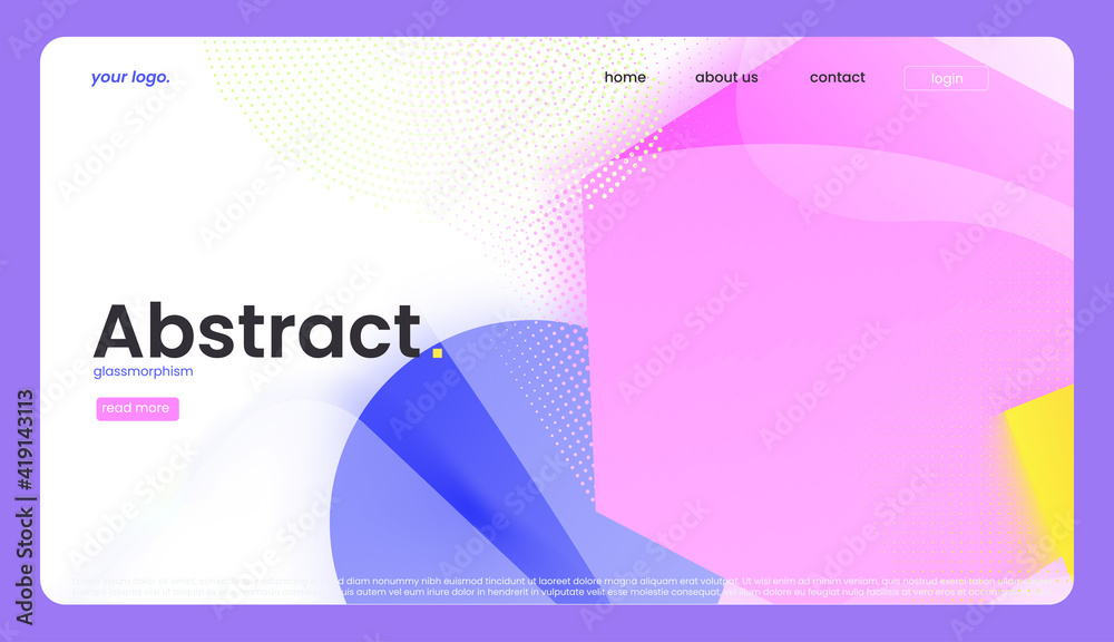 Poster The modern abstract landing page design with colorful shape. A minimal trendy banner. A vector abstract glassmorphism background.