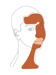 Portrait of a beautiful cute African American girl. Line drawing style. For printing on pillows, T-shirts, framed paintings, brochures, business cards in beauty salons. Vector illustration.