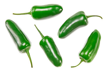 Jalapeno chili peppers isolated on white background Capsicum annuum fruits. clipping path. top view