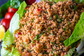 Traditional delicious Turkish foods: bulgur salad (kisir)