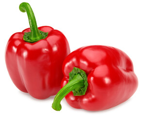 two red sweet bell peppers isolated on white background. clipping path